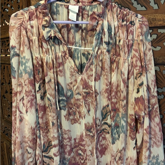 H&M Women Long Chiffon Maxi Dress Conscious Rose Mauve Long Sleeve Large - Picture 2 of 3